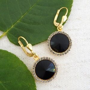 Catherine Popesco Round Drop Crystal Earrings, Black, NWT